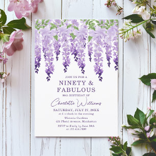 Watercolor Wisteria Ninety & Fabulous Floral Chic Invitation