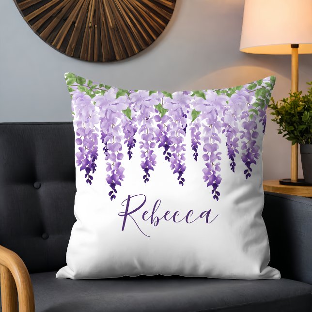 Watercolor Wisteria Personalised Name Cushion (Creator Uploaded)