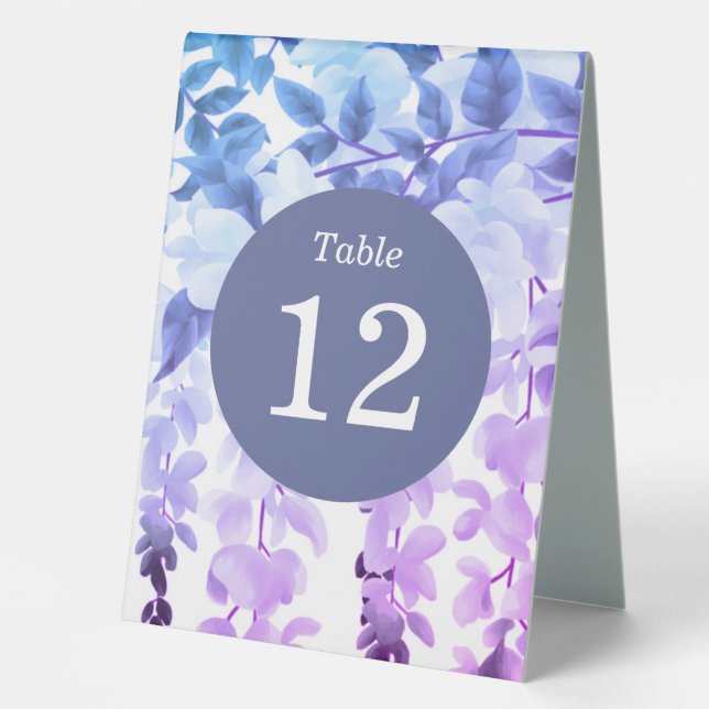 Watercolor Wisteria Purple Floral Table Numbers (Front)