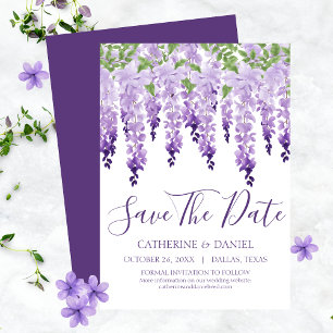 Watercolor Wisteria Purple Lilac Wedding Save The Date
