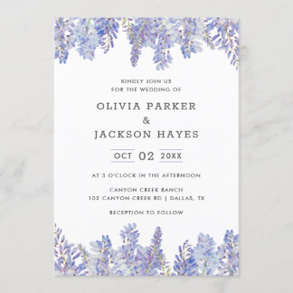 Watercolor Wisteria Purple Wedding Invitation