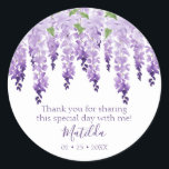 Watercolor Wisteria Thank You | Bat Mitzvah Classic Round Sticker<br><div class="desc">This design features elegant watercolor wisteria flowers in soft lavender and purple with green leaves on a white background with your Bat Mitzvah thank you message and the date below. Personalise by editing the text in the text boxes. Designed for you by Evco Studio www.zazzle.com/store/evcostudio #mitzvah #batmitzvah #eventplanner #mazeltov #jewish...</div>