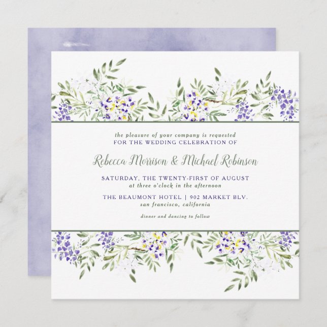 Watercolor Wisteria Wedding Invitation | Square (Front/Back)