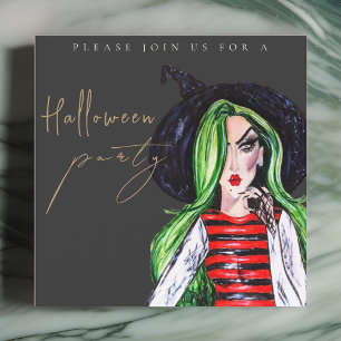 Watercolor Witch Adult Halloween Party Invitation