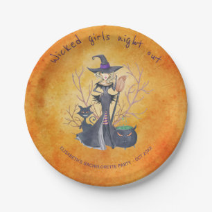 Watercolor witch Halloween bachelorette party Paper Plate