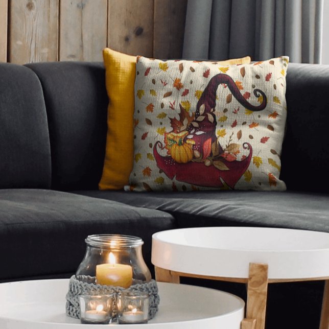 Watercolor Witches Hat and Fall Leaves Cushion (Creator Uploaded)