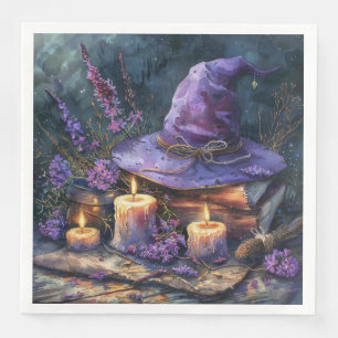 Watercolor Witch's Hat with Florals for Decoupage Napkin