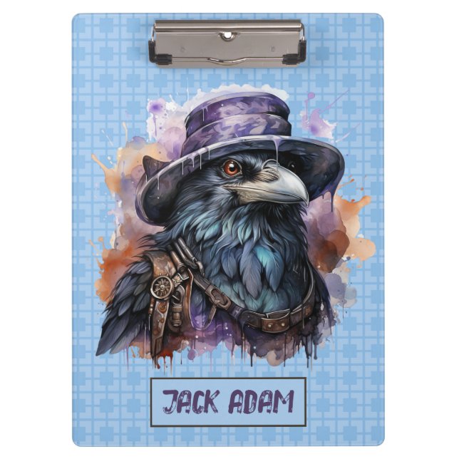 Watercolor Wizard Raven Bird Clipboard (Front)