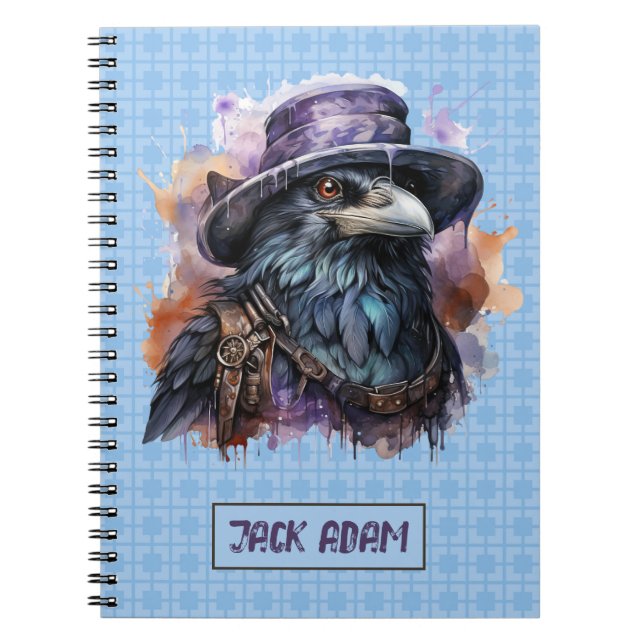 Watercolor Wizard Raven Bird Notebook (Front)