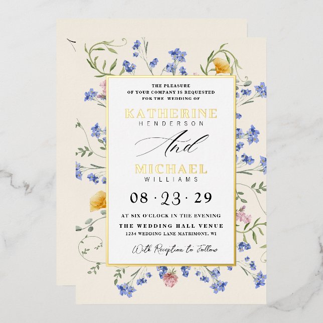 Watercolor Wldflowers Meadow details RSVP Wedding (Front/Back)