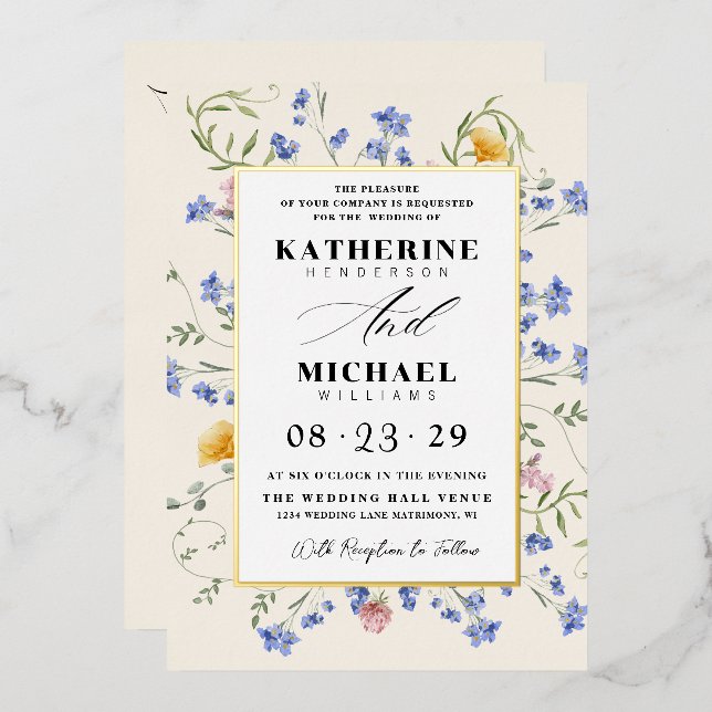 Watercolor Wldflowers Meadow details RSVP Wedding (Front/Back)