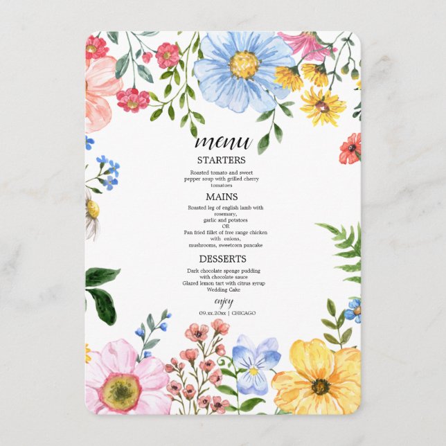 Watercolor Wloral Wedding Menu (Front)