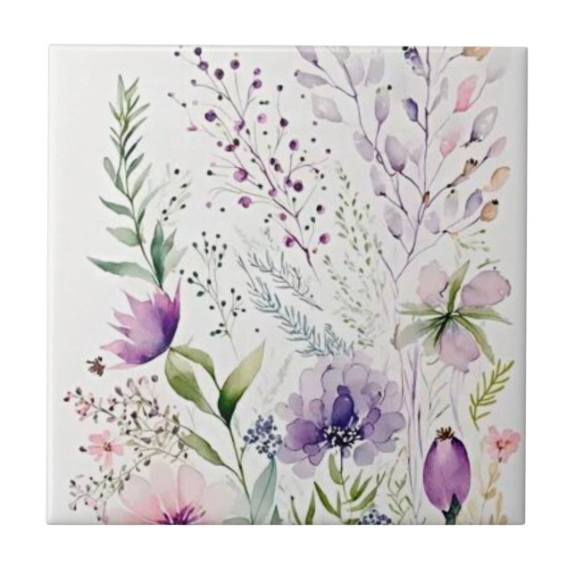 Watercolor woldflower ceramic tile (Front)