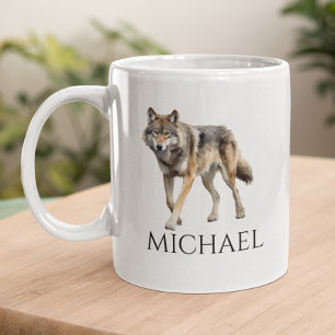 Watercolor Wolf Art Monogram Personalised  Coffee Mug