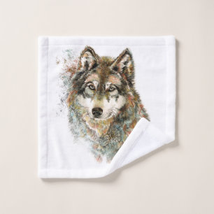 Watercolor Wolf Art Wildlife Animal Art Wash Cloth