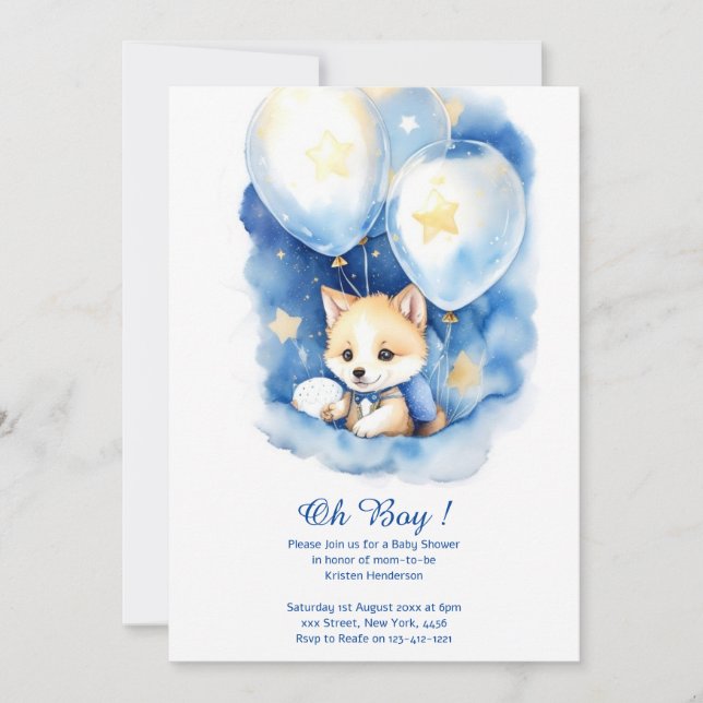 Watercolor Wolf Baby Shower Invitation (Front)