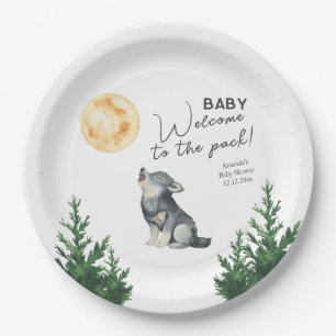 Watercolor Wolf Baby Shower  Paper Plate