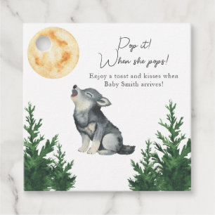 Watercolor Wolf Baby Shower Pop it! When she pops Favour Tags