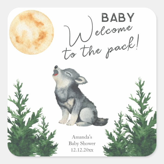Watercolor Wolf Baby Shower  Square Sticker (Front)
