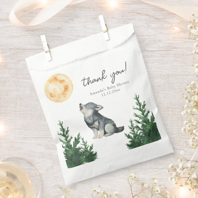 Watercolor Wolf Baby Shower Thank you Favour Bag (Clipped)