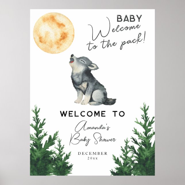 Watercolor Wolf Baby shower Welcome Poster (Front)