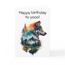 Watercolor Wolf Birthday Card for Nature Lovers