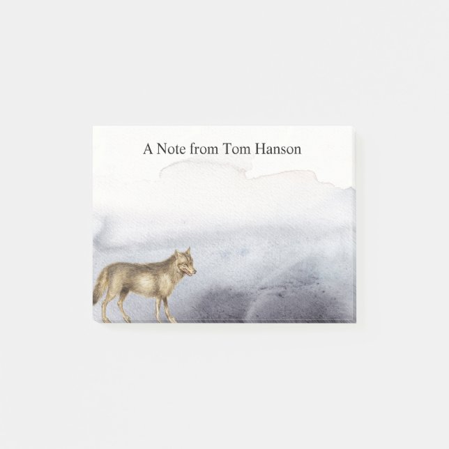 Watercolor Wolf Blue Clouds Personalised Post-it Notes (Front)