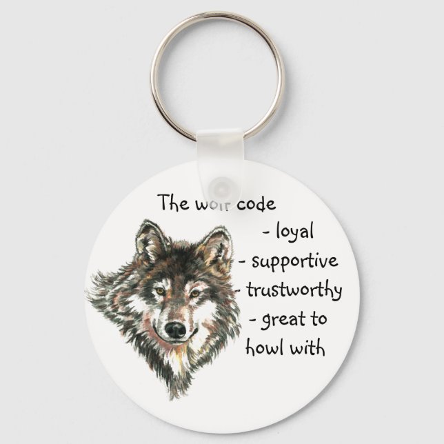 Watercolor Wolf Code Quote, Wolves Animal Key Ring (Front)