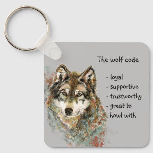 Watercolor Wolf Code Quote, Wolves Custom Name Key Ring
