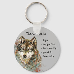 Watercolor Wolf Code Quote, Wolves Inspirational Key Ring