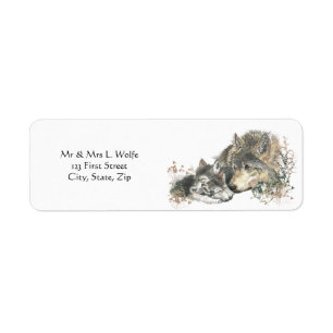 Watercolor  Wolf & Cub Animal Art Return Address Label