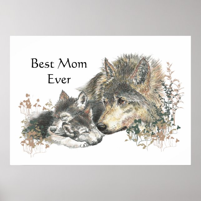 Watercolor Wolf & Cub Best Mum Ever Poster (Front)