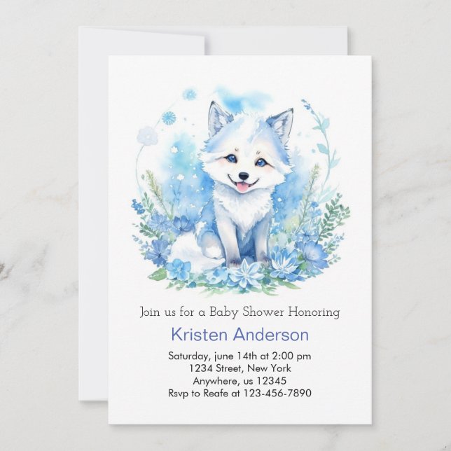 Watercolor Wolf Cub Boy Baby Shower Invitation (Front)