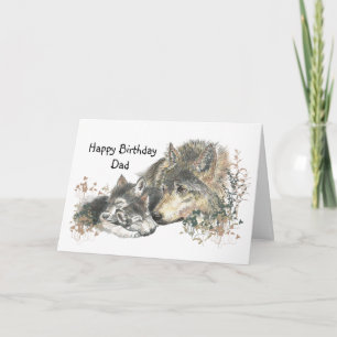 Watercolor Wolf Father & Cubs Dad, Father Birthday Card