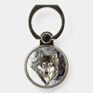 Watercolor Wolf Head Animal Wildlife Art Phone Ring Stand