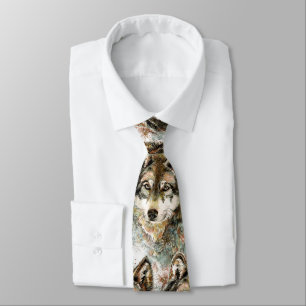 Watercolor Wolf Head Grey Black White Colours Tie