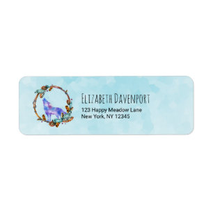 Watercolor Wolf Howling in a Boho Style Wreath Return Address Label