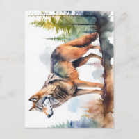 Watercolor Wolf in Forest