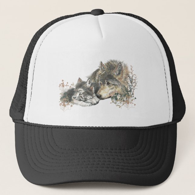 Watercolor Wolf Mum or Dad  Trucker Hat (Front)