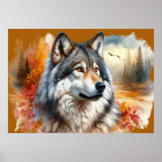 Watercolor Wolf Nature’s Beauty Unleashed Poster (Front)