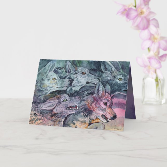 Watercolor Wolf Pack  Card (Orchid)