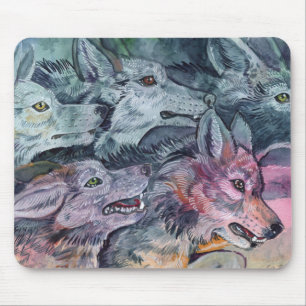 Watercolor Wolf Pack Mouse Pad
