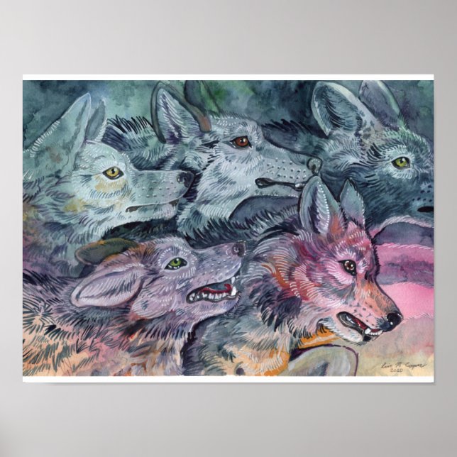 Watercolor Wolf Pack Poster (Front)