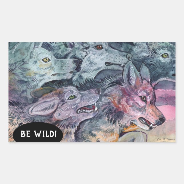Watercolor Wolf Pack Rectangular Sticker (Front)