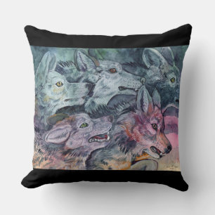 Watercolor Wolf Pack Throw Pillow