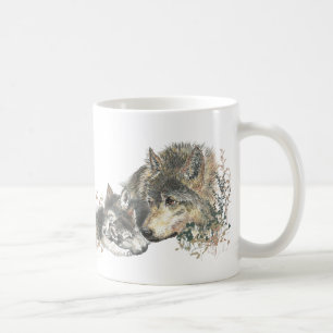 Watercolor Wolf Parent Cubs Coffee Mug