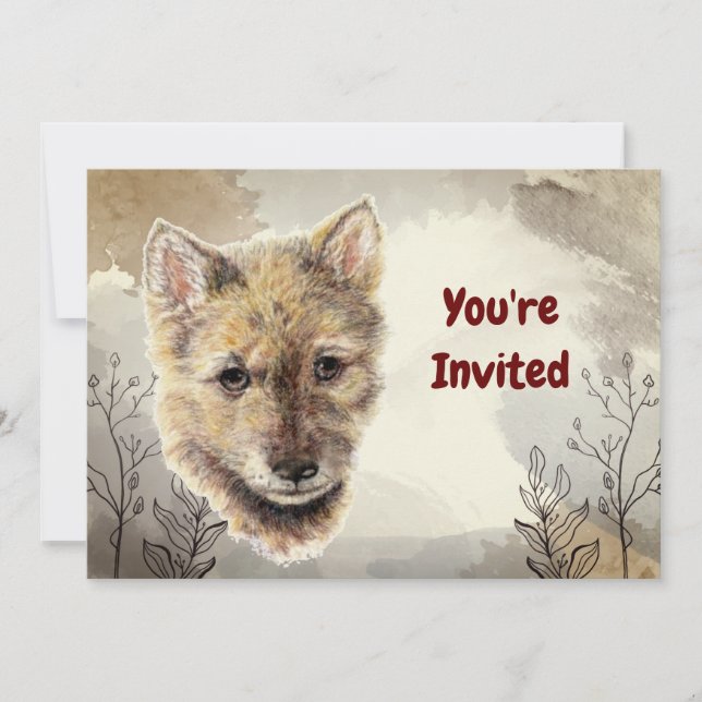 Watercolor Wolf Pup Animal Custom Birthday  Invitation (Front)