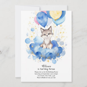 Watercolor Wolf Pup Birthday Invitation