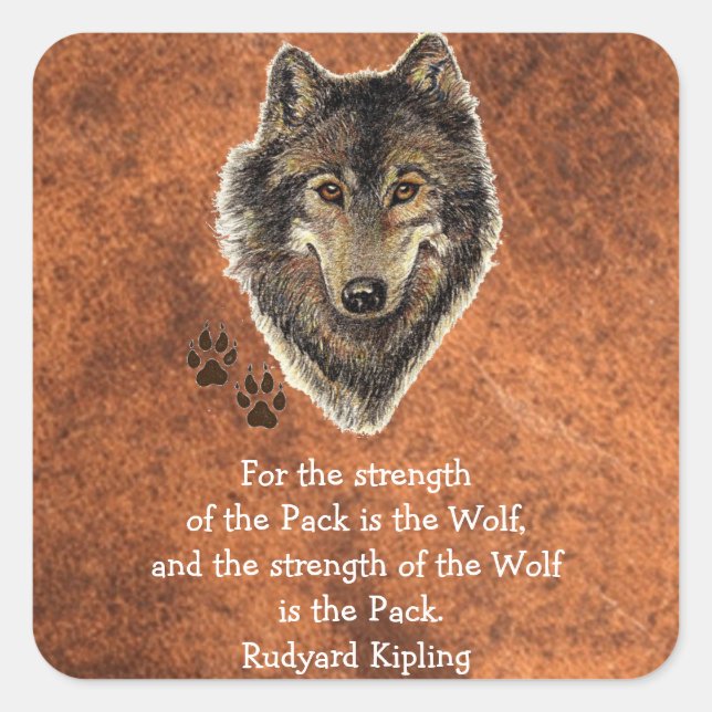 Watercolor Wolf Track Family Quote by Kipling Square Sticker (Front)