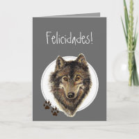 Watercolor Wolf Tracks Felicidades! Birthday